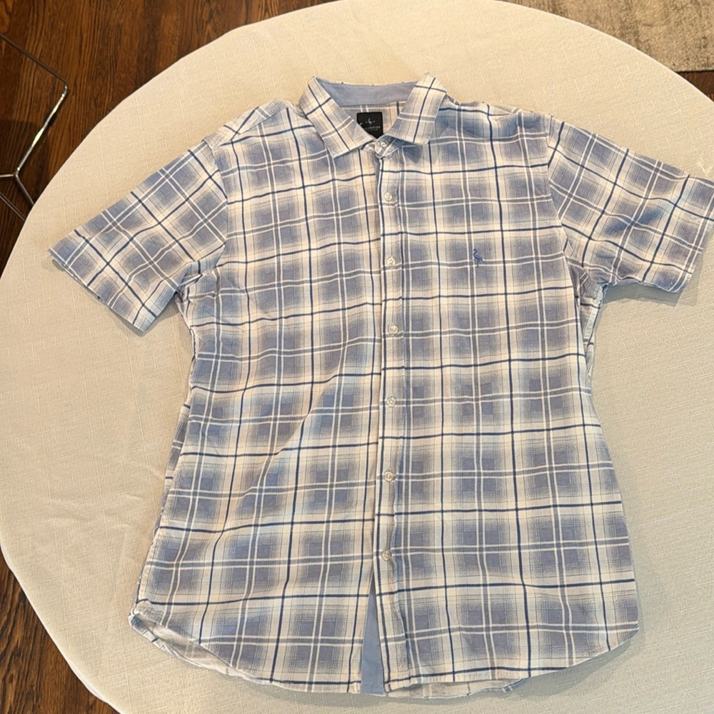 Tailorbyrd short sleeve blue plaid shirt XL